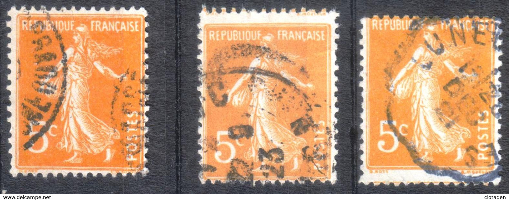 Semeuse 5c Orange YT 158 - Variété Sur Deux Timbres - Gebraucht