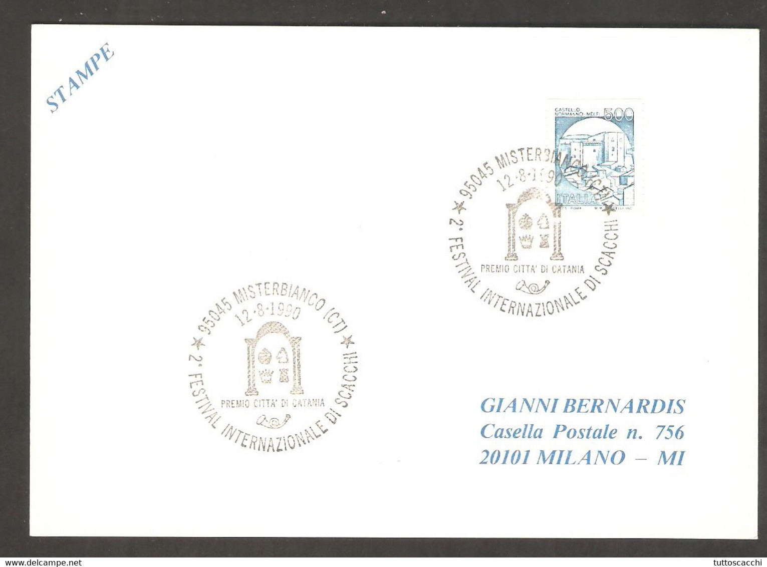 Italy 1990 Misterbianco - Chess Cancel On Card - Echecs