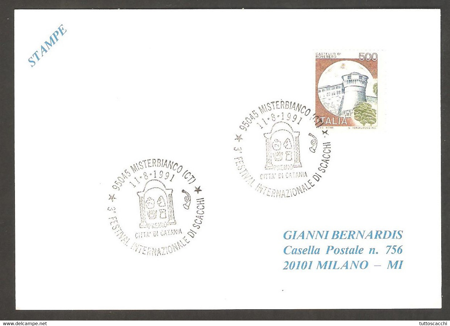 Italy 1991 Misterbianco - Chess Cancel On Card - Echecs