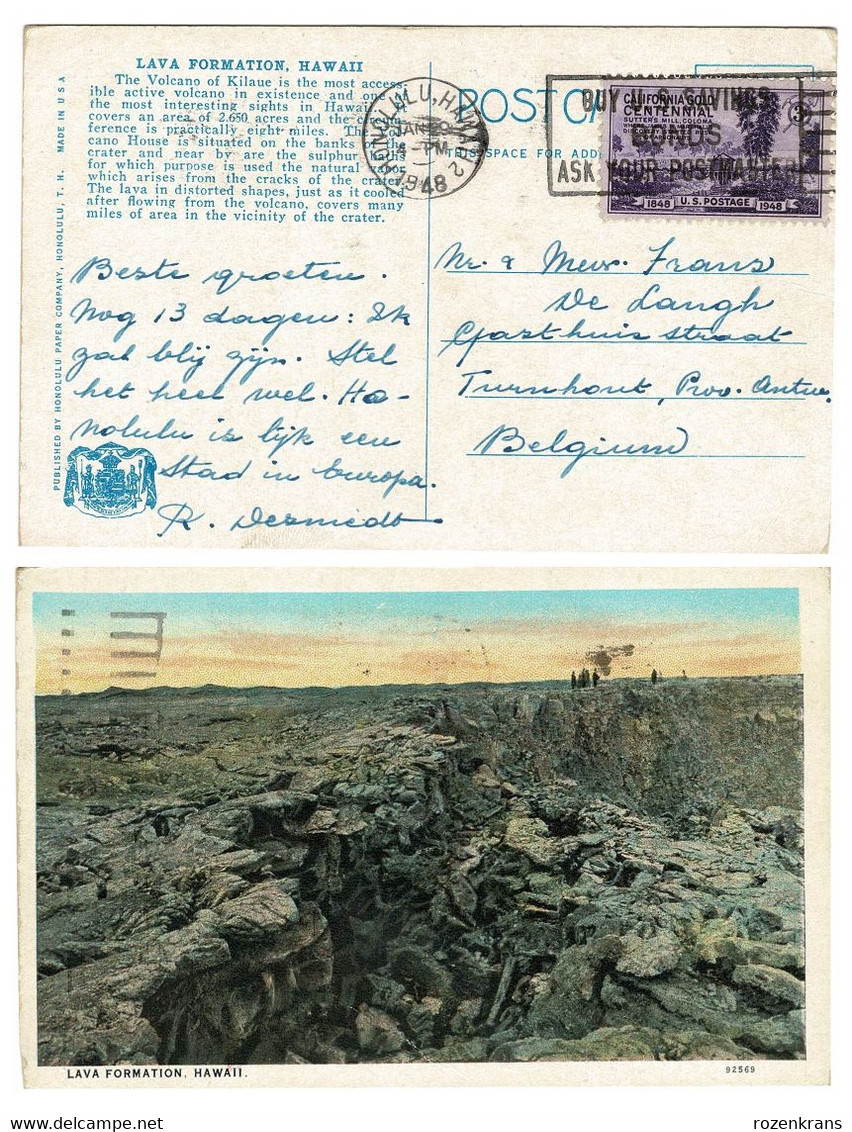 Old Postcard Hawaii Hawai Lava Formation Kilauea Volcano Volcan Stamp Cachet Obliteration CPA Vulkaan USA Inited States - Honolulu