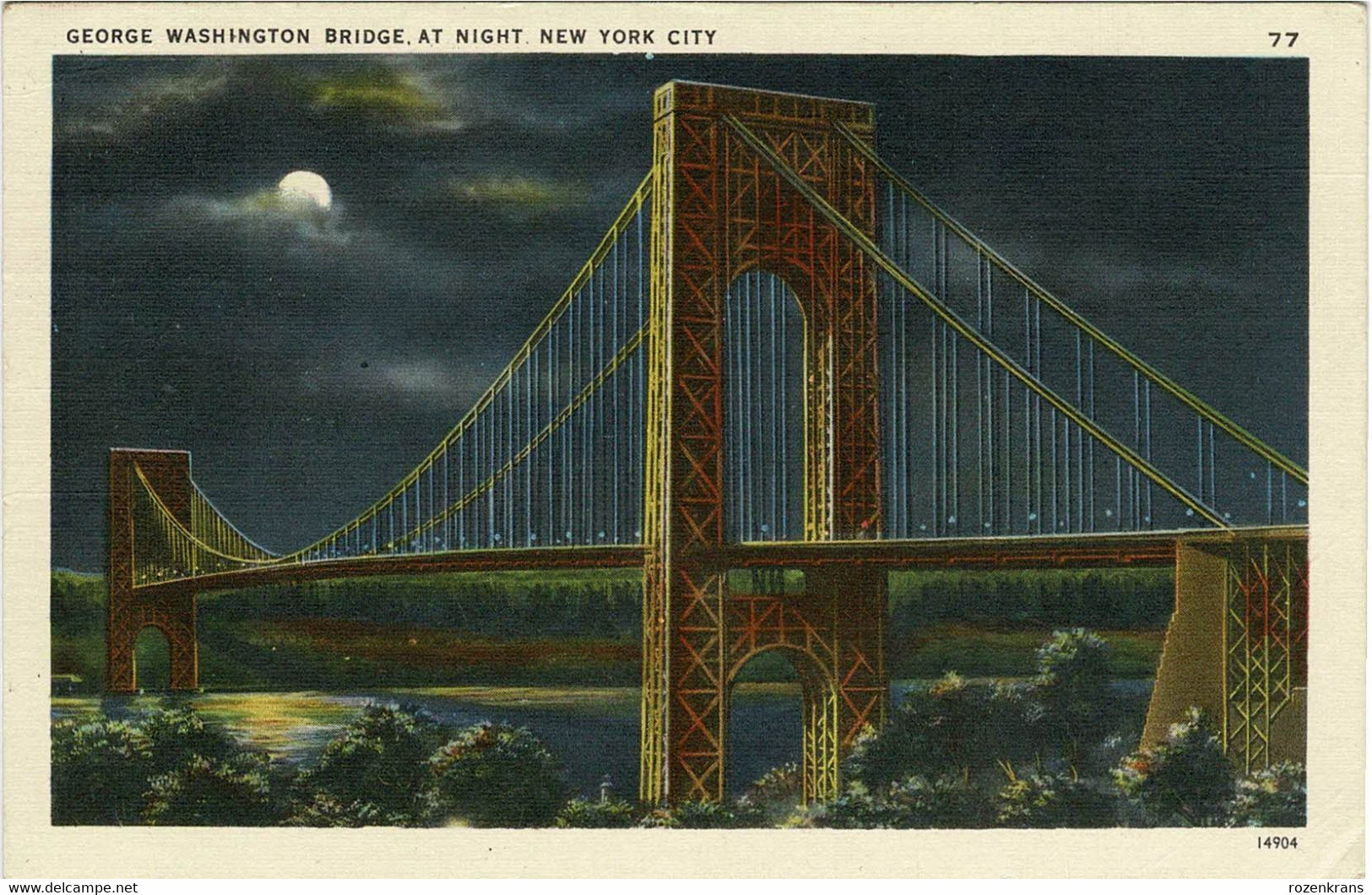 Old Postcard George Washington Bridge At Night New York City USA Inited States CPA - Puentes Y Túneles