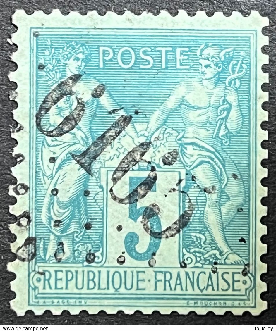 N°75 5c Vert, Obl Jour De L' An N°6165 - 1876-1898 Sage (Type II)