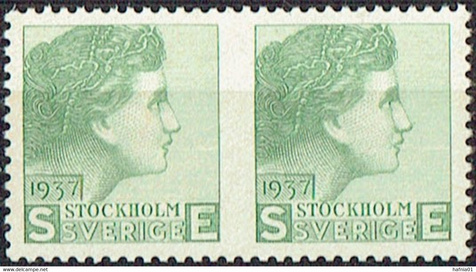 Sweden 1937. Test Stamp By Sven Ewert.  Green Color.  Pair. MNH. - Probe- Und Nachdrucke