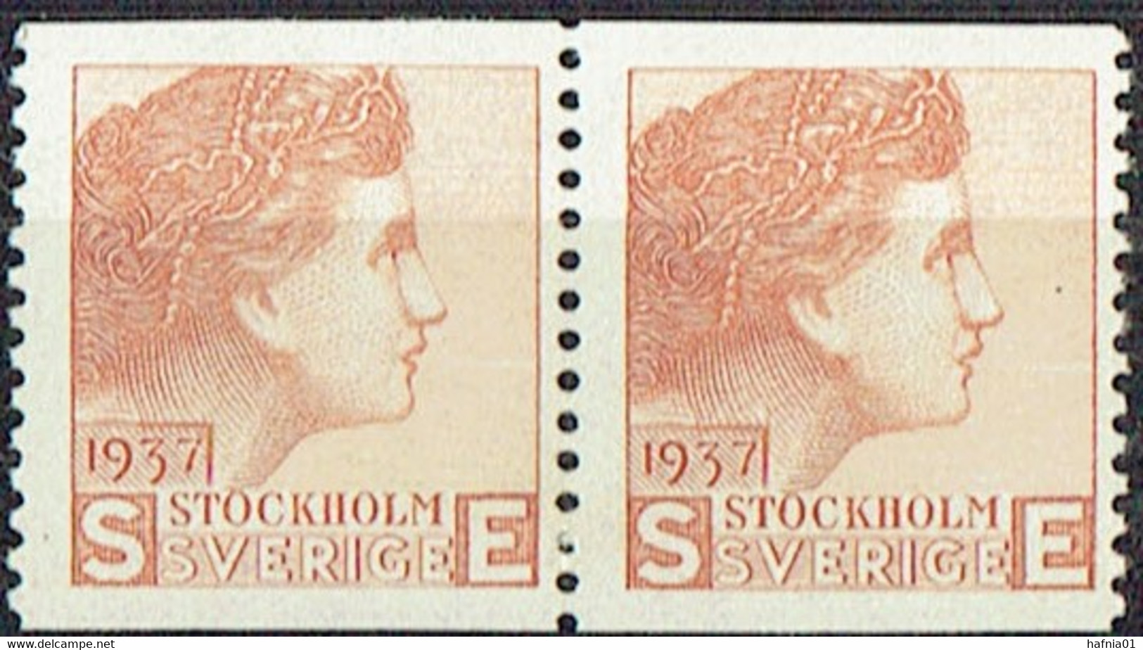 Sweden 1937. Test Stamp By Sven Ewert.  Brown Color. Pair MNH. - Proofs & Reprints