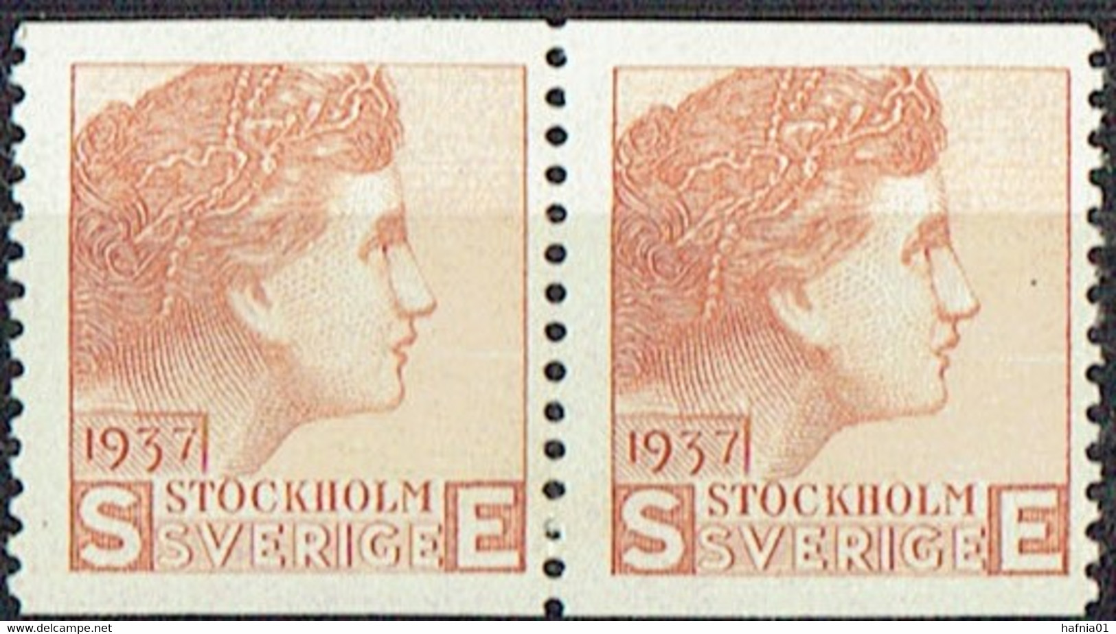 Sweden 1937. Test Stamp By Sven Ewert.  Brown Color. Pair MNH. - Probe- Und Nachdrucke
