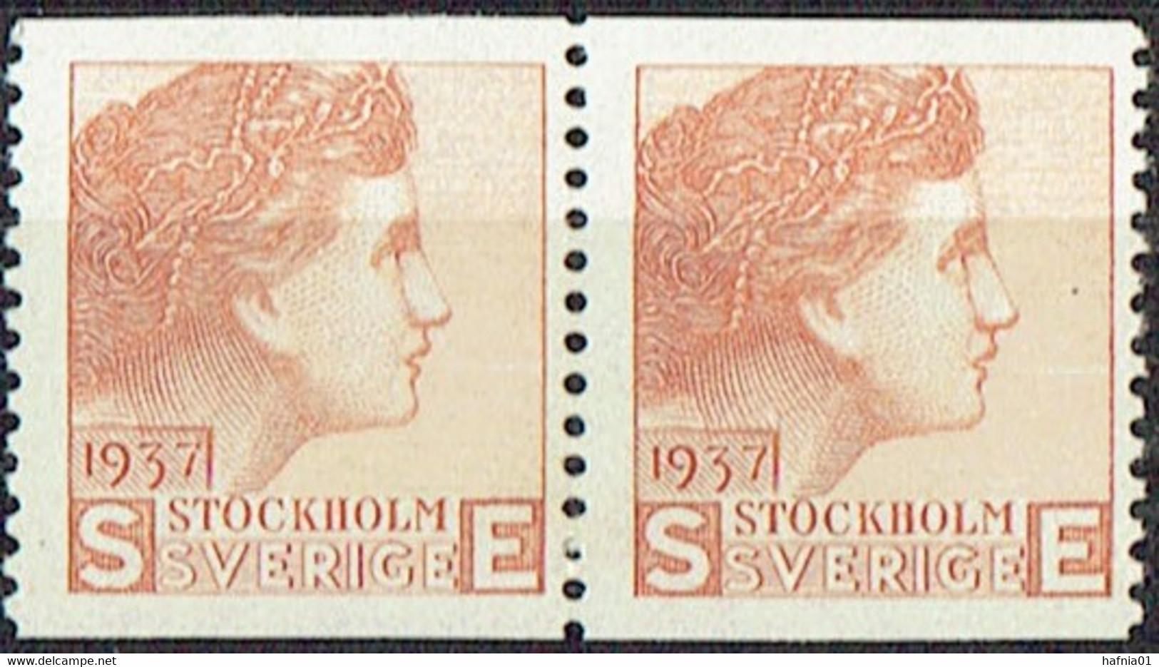 Sweden 1937. Test Stamp By Sven Ewert.  Brown Color. Pair MNH. - Probe- Und Nachdrucke