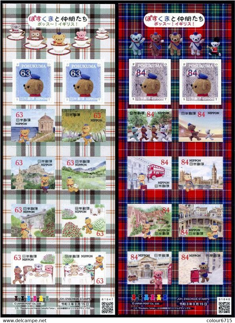 Japan 2021 Greetings Stamps — Teddy Bear & Post Bear In Great Britain Stamp Sheetlet*2 MNH - Ungebraucht