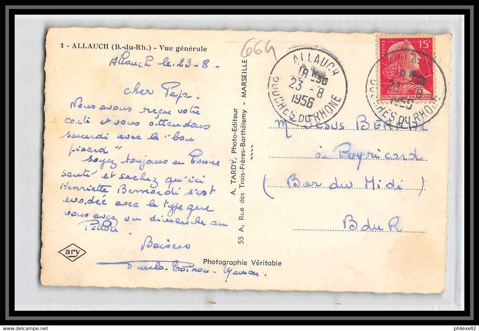 Lettre-110664 Bouches Du Rhone Muller Carte Postale Allauch Pour Puyricard 1956 - 1921-1960: Modern Tijdperk