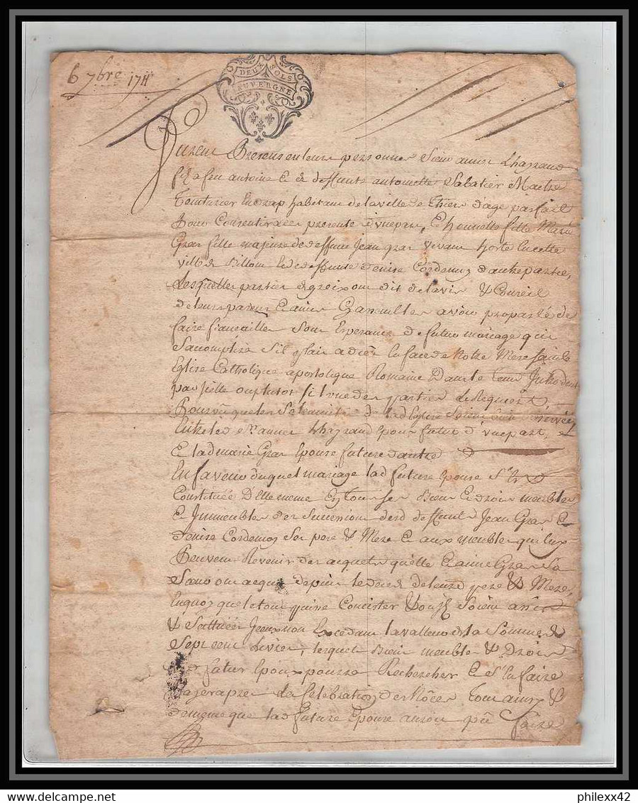 40492/ Généralité De Riom Auvergne Devaux N°371 Indice 4 1711 Lettre Parchemin Timbre Fiscal - Briefe U. Dokumente