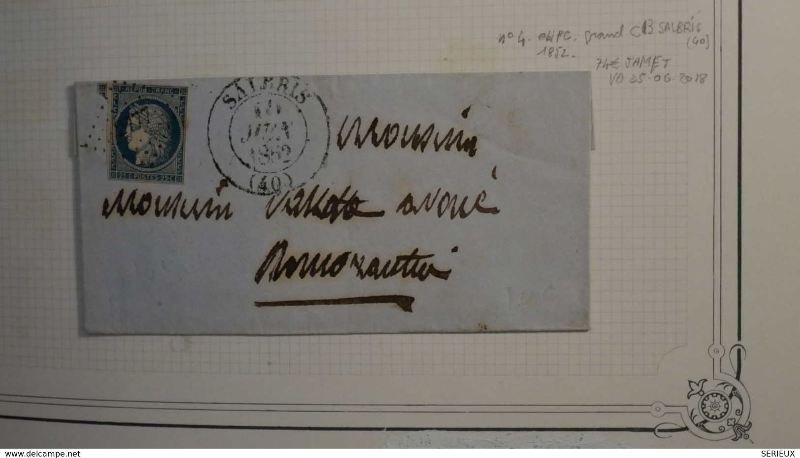 AL17 FRANCE  BELLE  LETTRE ETONNANTE  1852 SAIRRIS POUR ROMORANTIN  ++ CERES N°4 VOISIN ++G C  + AFFRANCH. INTERESSANT - 1849-1850 Ceres