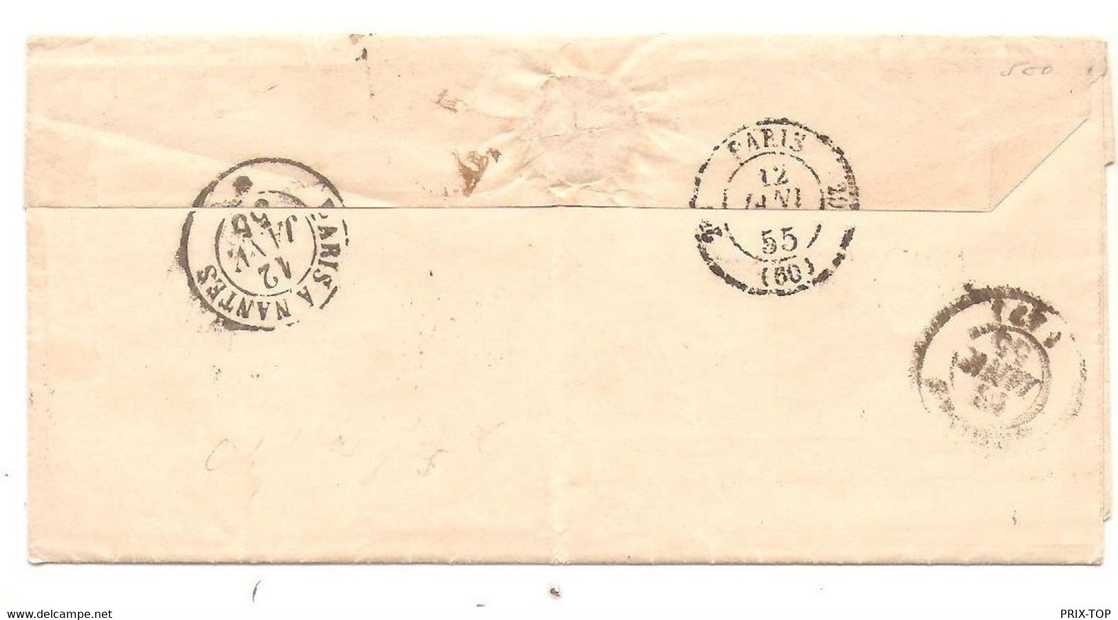 SP54/ TP 8 3 Marges S/LSC Obl. à Barres 24 C.Bruxelles  11/1/1855 > Procureur Impérial à Angers Verso Divers Cachets - Postmarks - Lines: Perceptions