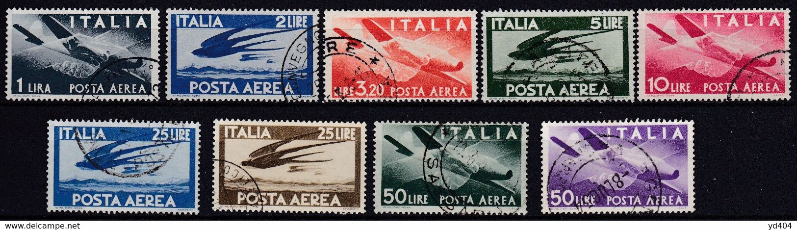 IT105 – ITALY - ITALIE – AIRMAIL – 1945-47 – CLAPS HANDS & PLANE – SG # 670/8 USED 41,50 € - Luftpost