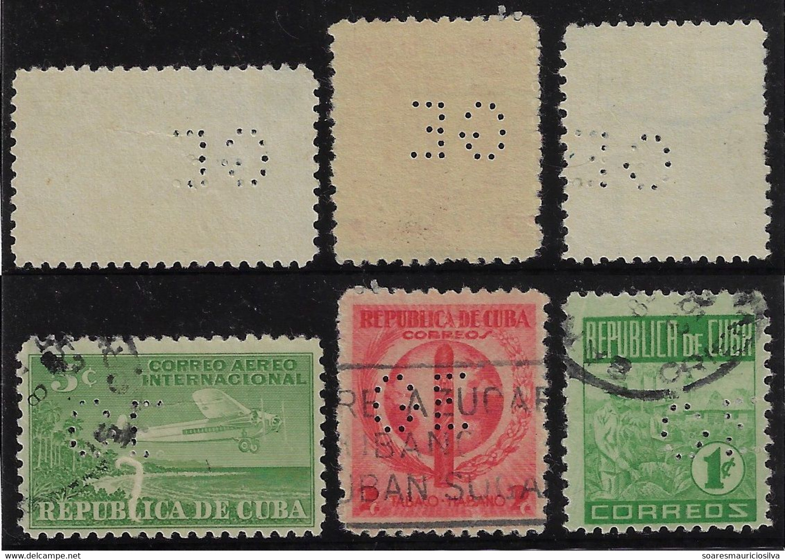 Cuba 1930 / 1960 3 Stamp With Perfin GE By General Electric Company From Habana Havana Lochung Perfore - Other & Unclassified