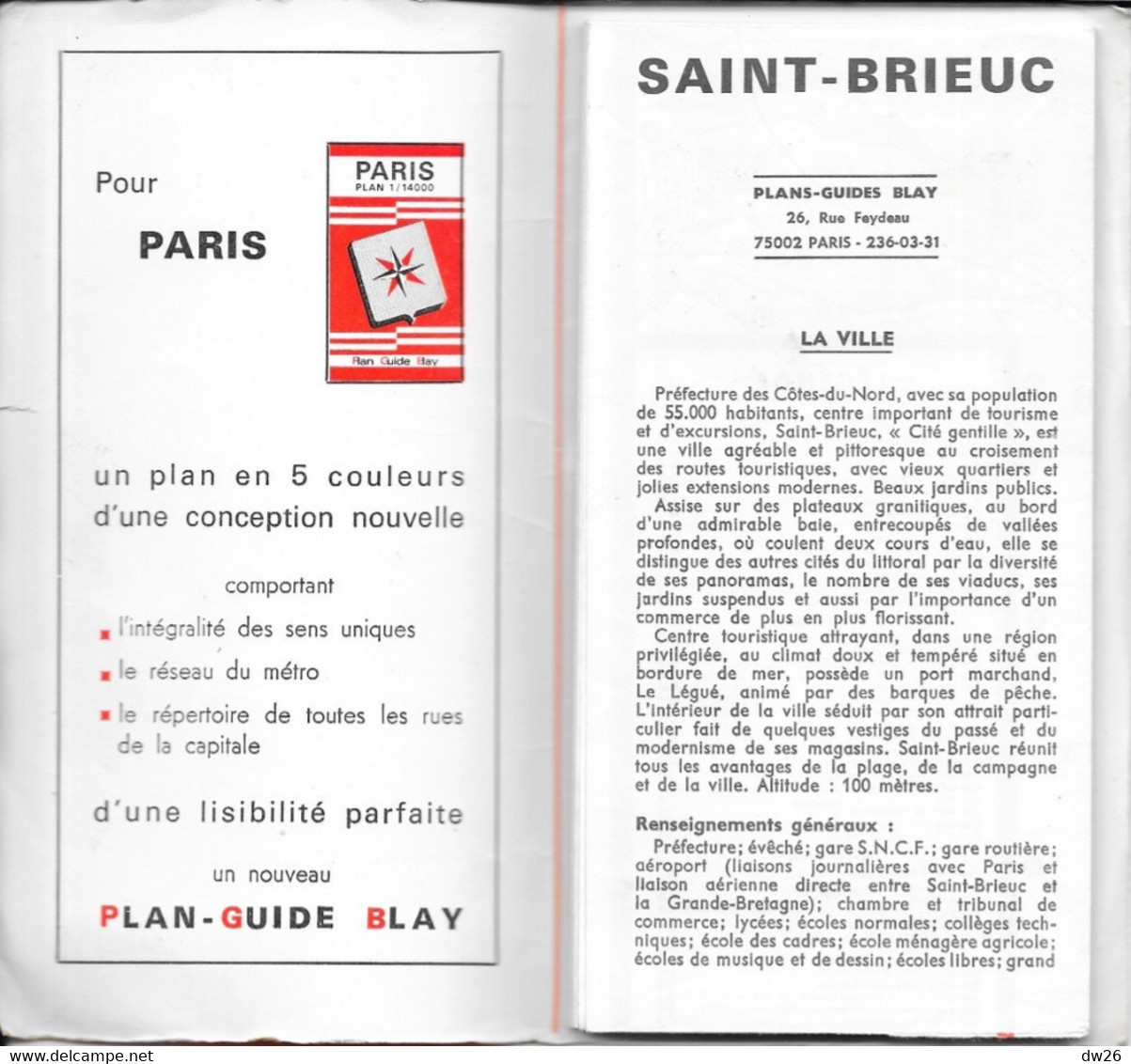 Plan Guide Blay: St Saint Brieuc (Côtes Du Nord), Renseignements Divers, Transports, Répertoire Des Rues - Autres & Non Classés