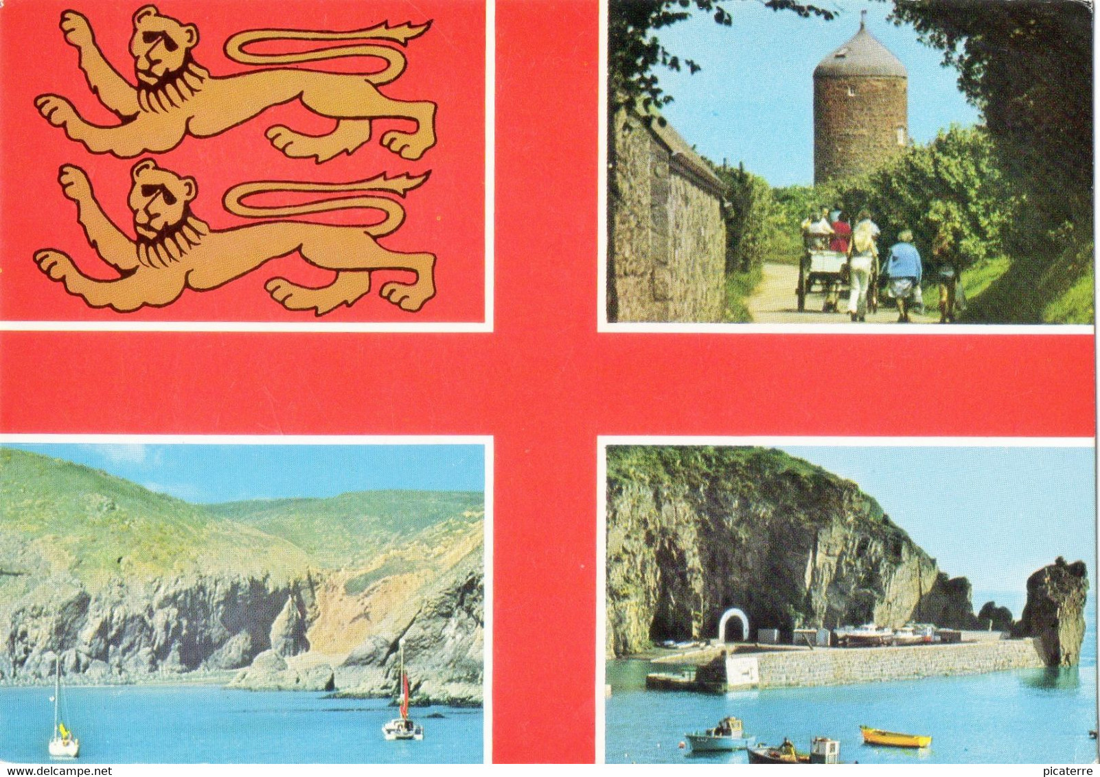 SARK, Multiview 1990 -Flag (with Two Lions)-Grand Greve-The Old Mill- Creux Harbour (E.T.W Dennis) - Sark