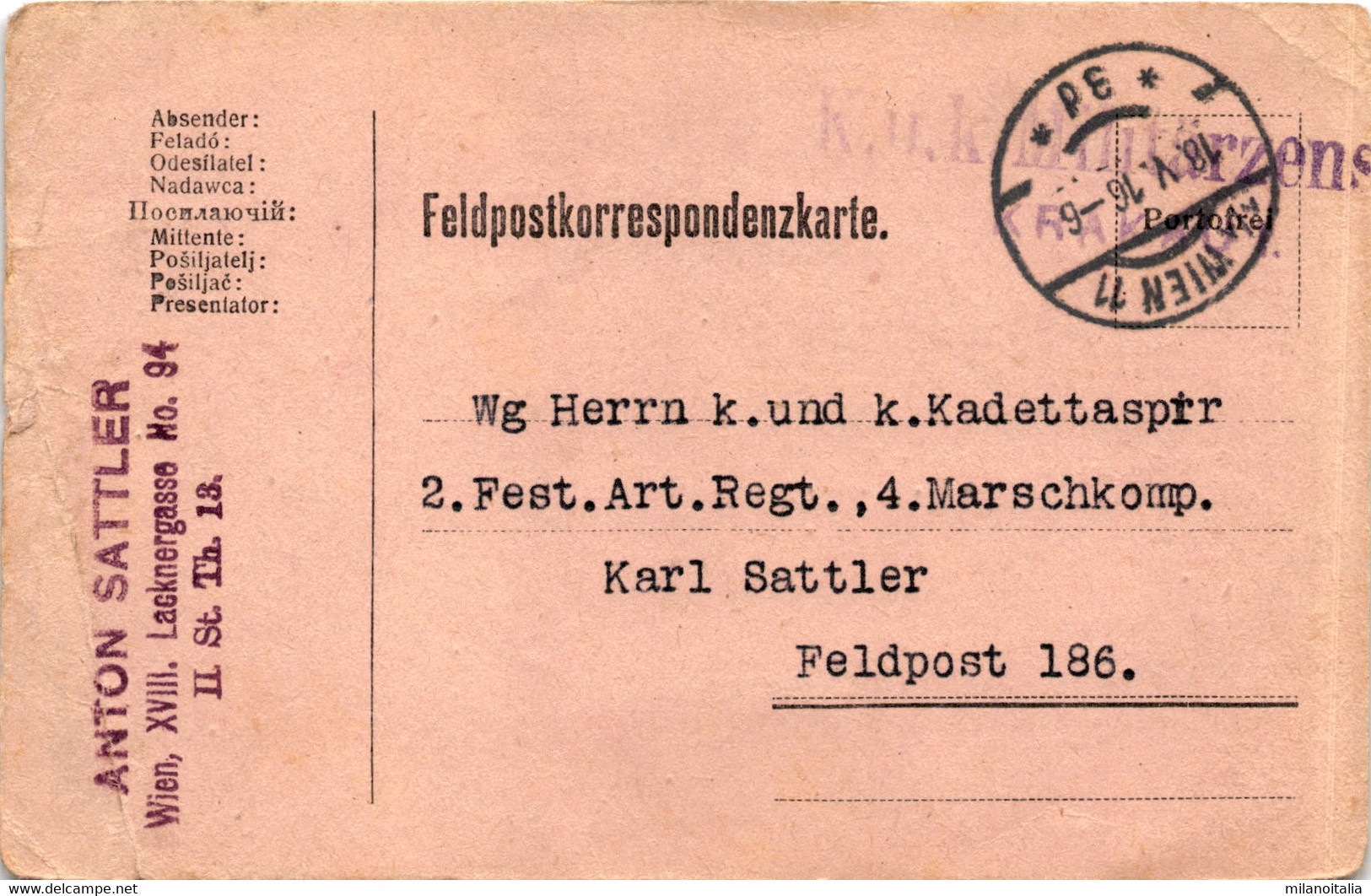 Feldpostkorrespondenzkarte * 18. 5. 1916 - Guerra 1914-18