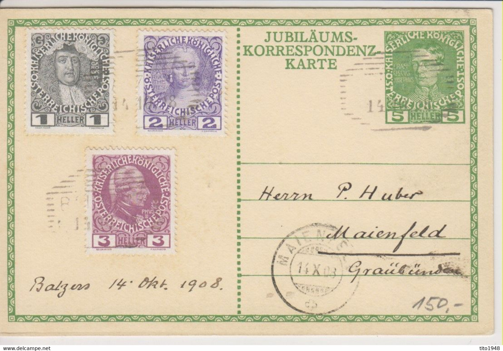 Liechtenstein, 14.10.1908, Postkarte 41, Balzers Nach Maienfeld, See Scans - ...-1912 Prefilatelia