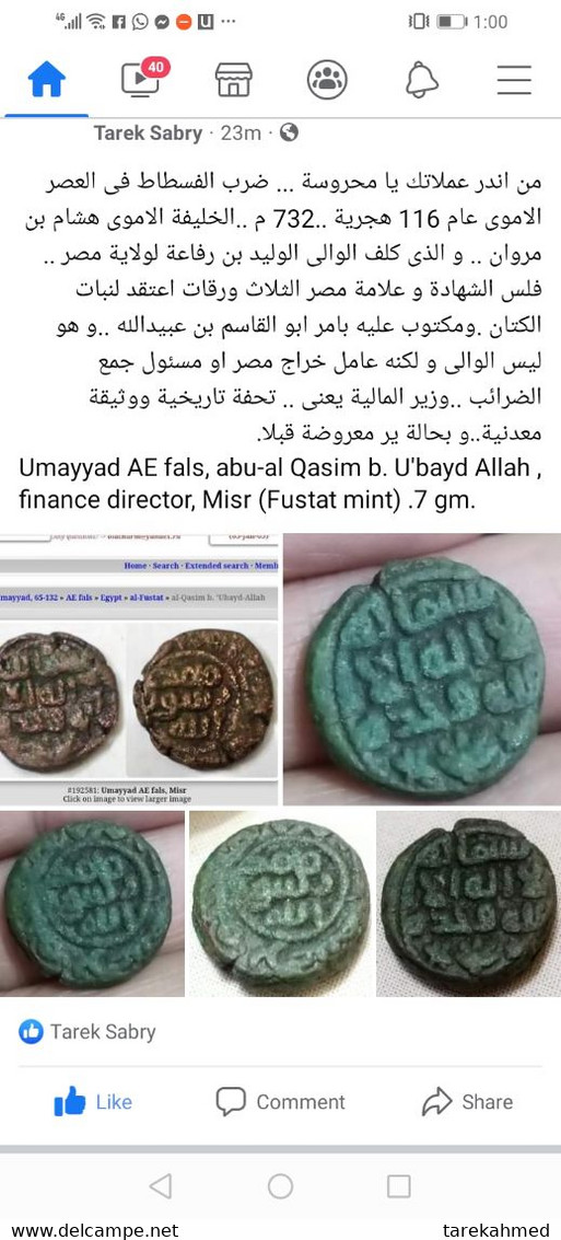 Egypt Umayyad , V Rare AE Fals, Abu-al Qasim B. U'bayd Allah , Finance Director, Misr (Fustat Mint) .7 Gm , Gomaa - Islamic