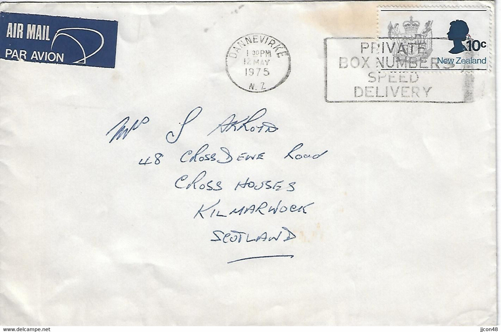 New Zealand 1975  Airmail Letter,  Dannevirke. - Kilmarnock, Scotland - Cartas & Documentos