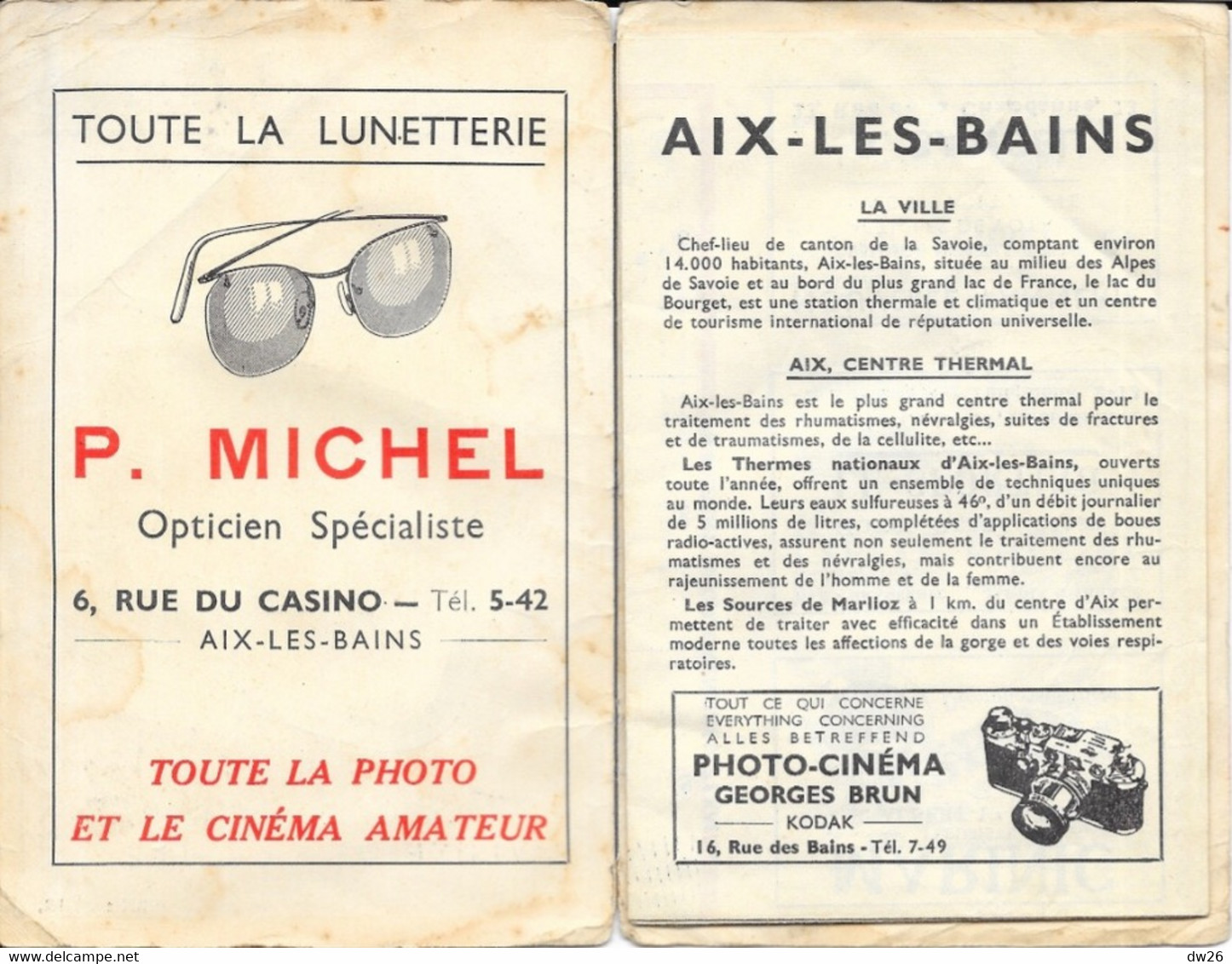 Plan Guide Blay: Aix-les-Bains, Visite De La Ville, Répertoire Des Rues - 1955 Environ - Autres & Non Classés