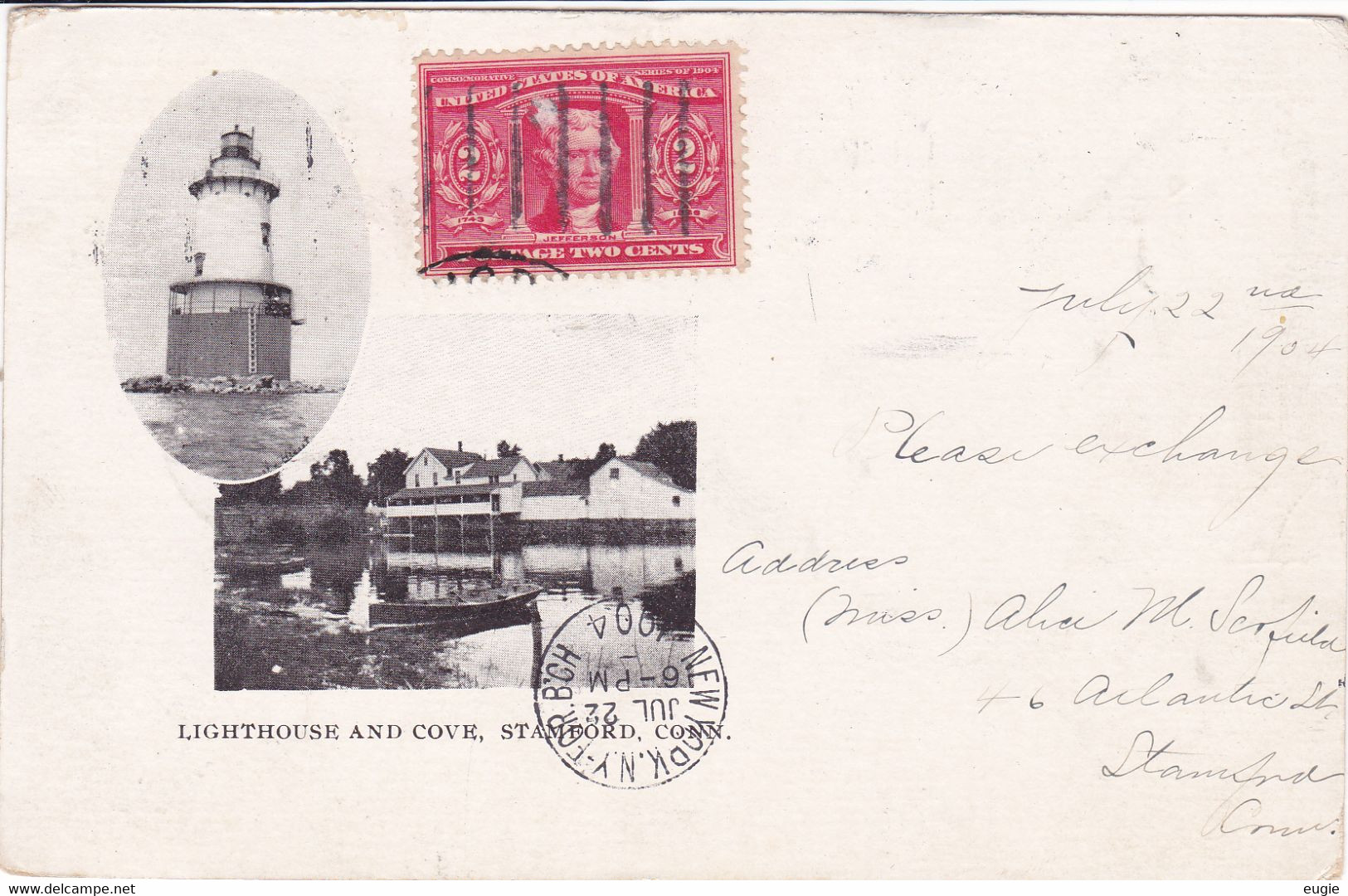 242/ Lighthouse And Cove, Stamford, 1904, Globe Stamp Company - Stamford