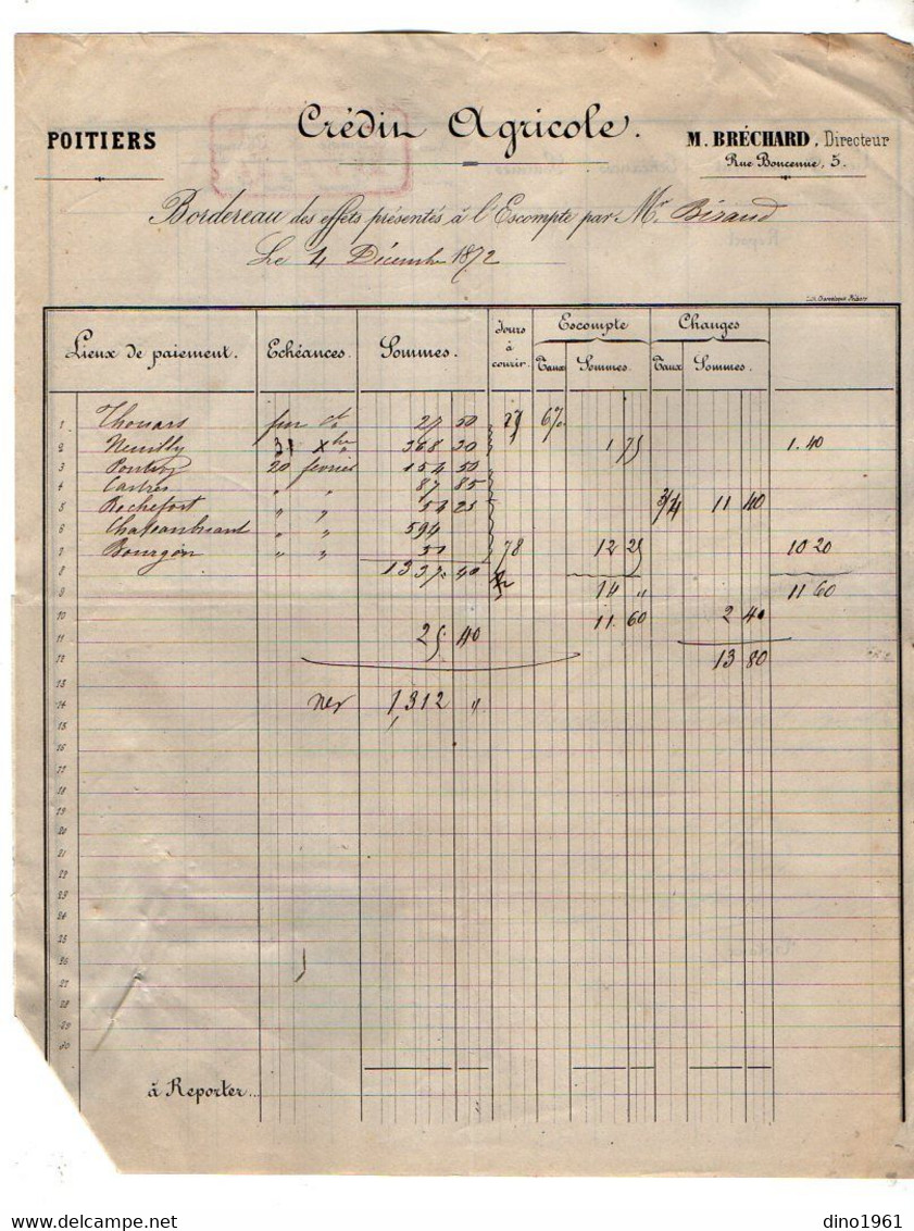 VP18.824 - 1872 - Reçu & Bordereau - Crédit Agricole M. BRECHARD Directeur à POITIERS - Banco & Caja De Ahorros