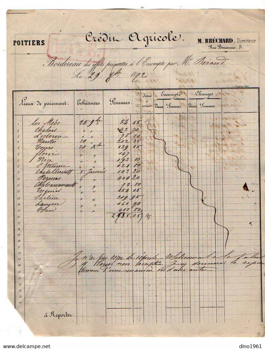 VP18.826 - 1872 - Reçu & Bordereau - Crédit Agricole M. BRECHARD Directeur à POITIERS - Banco & Caja De Ahorros