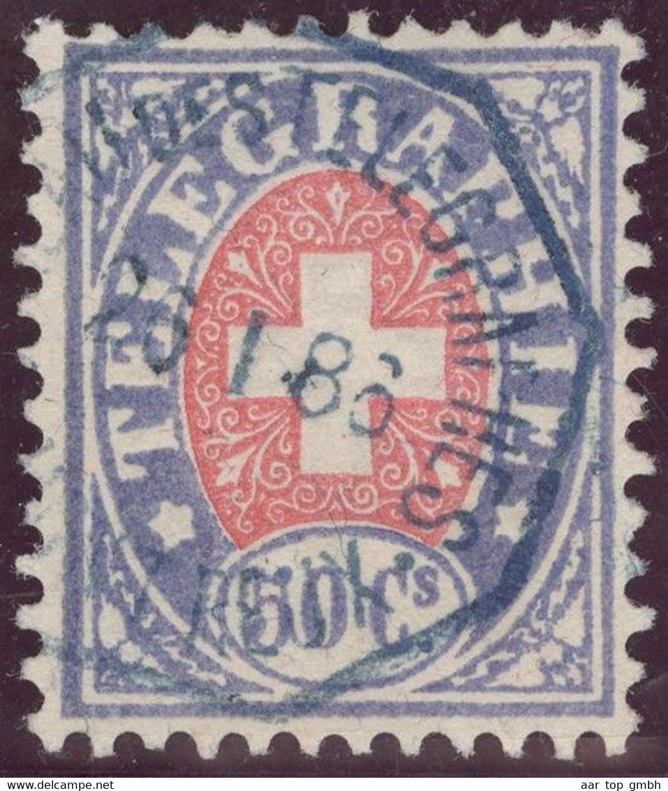 Heimat VD MONTREUX 1886-01-26 Blauer Telegraphen-Stempel Auf 50 Ct. Zu#16 Telegraphen-Marke - Telegraafzegels