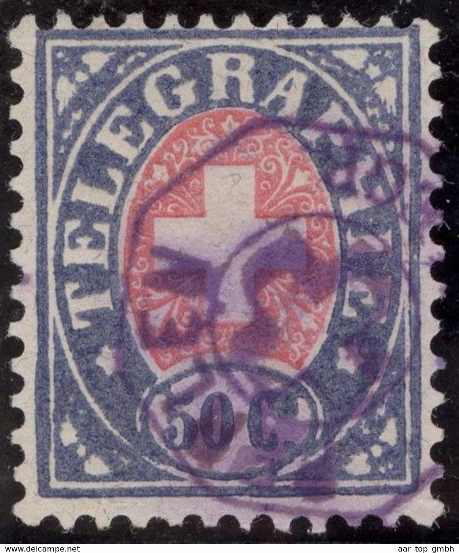 Heimat LU PERLEN ~1885 Violett Telegraphen-Stempel Auf 50 Ct. Zu#16 Telegraphen-Marke - Telégrafo