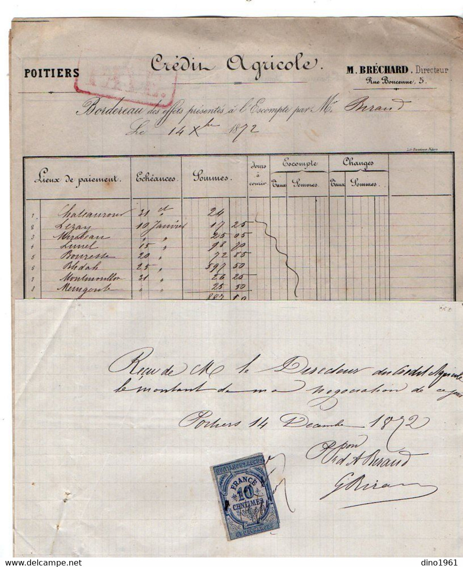 VP18.830 - 1872 - Reçu & 2 Bordereaux - Crédit Agricole M. BRECHARD Directeur à POITIERS - Banco & Caja De Ahorros