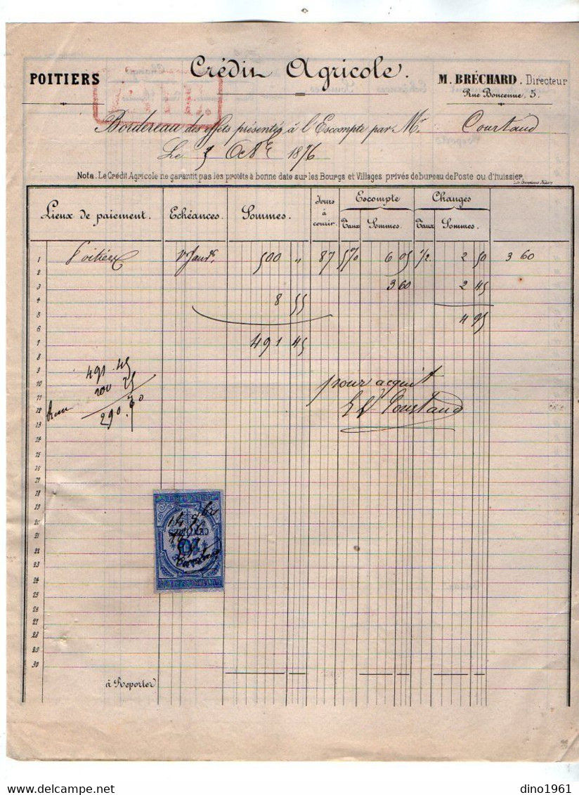 VP18.835 - 1876 - 2 Lettres & Bordereau - Mr COURTAUD à POITIERS & PARIS / Crédit Agricole M.BRECHARD à POITIERS - Banque & Assurance