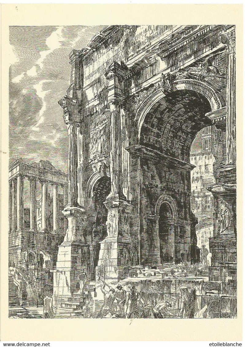 Albert Decaris, Gravure Vers 1955, Rome, Arc De Septime Sévère - Monument Romain, Chantier, Ouvriers, Construction - Pintura & Cuadros