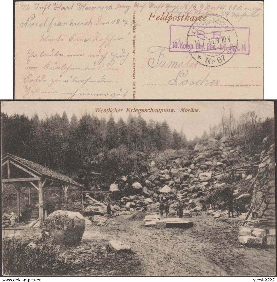 Allemagne 1916. Carte De Franchise Militaire. Moraine : Débris Rocheux Transportés Par Un Glacier (montagne) - Berge