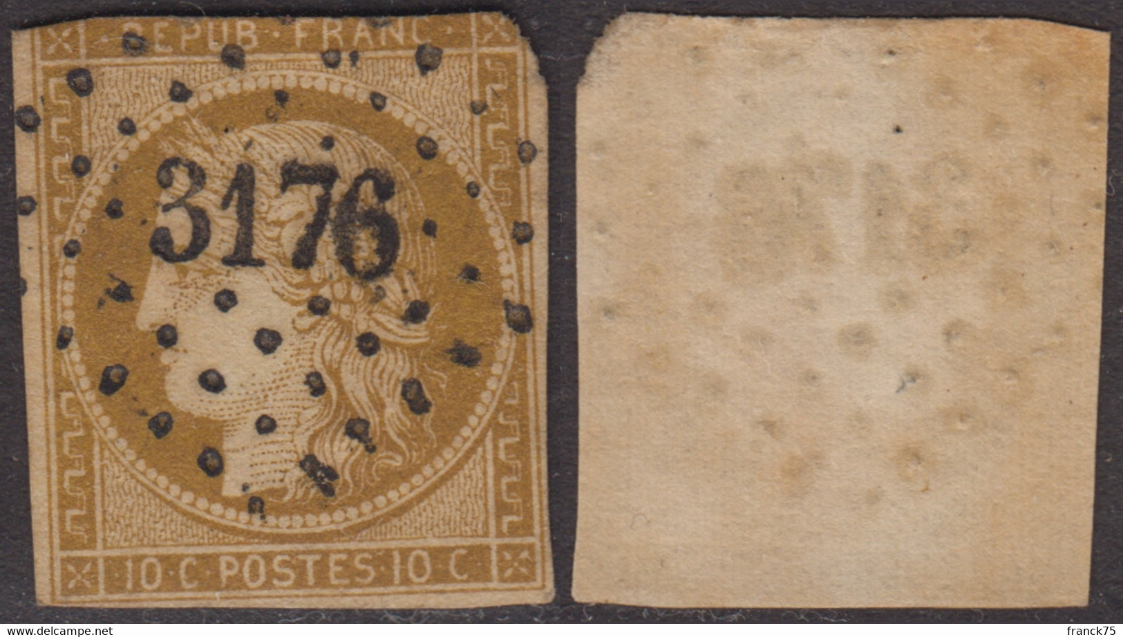 10c Bistre-jaune De 1850 Oblitération PC 3176  à -15€ (Y&T  N° 1, Cote 350€) - 1849-1850 Ceres