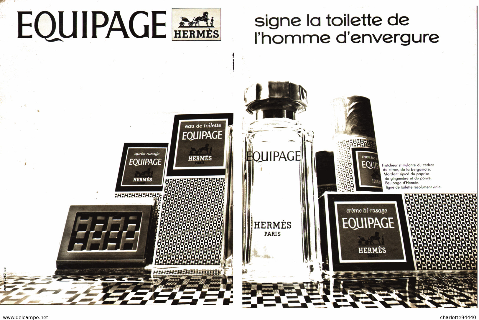 PUB PARFUM   ( EQUIPAGE ) De "  D'HERMES  "  1971  ( 4 ) - Non Classificati