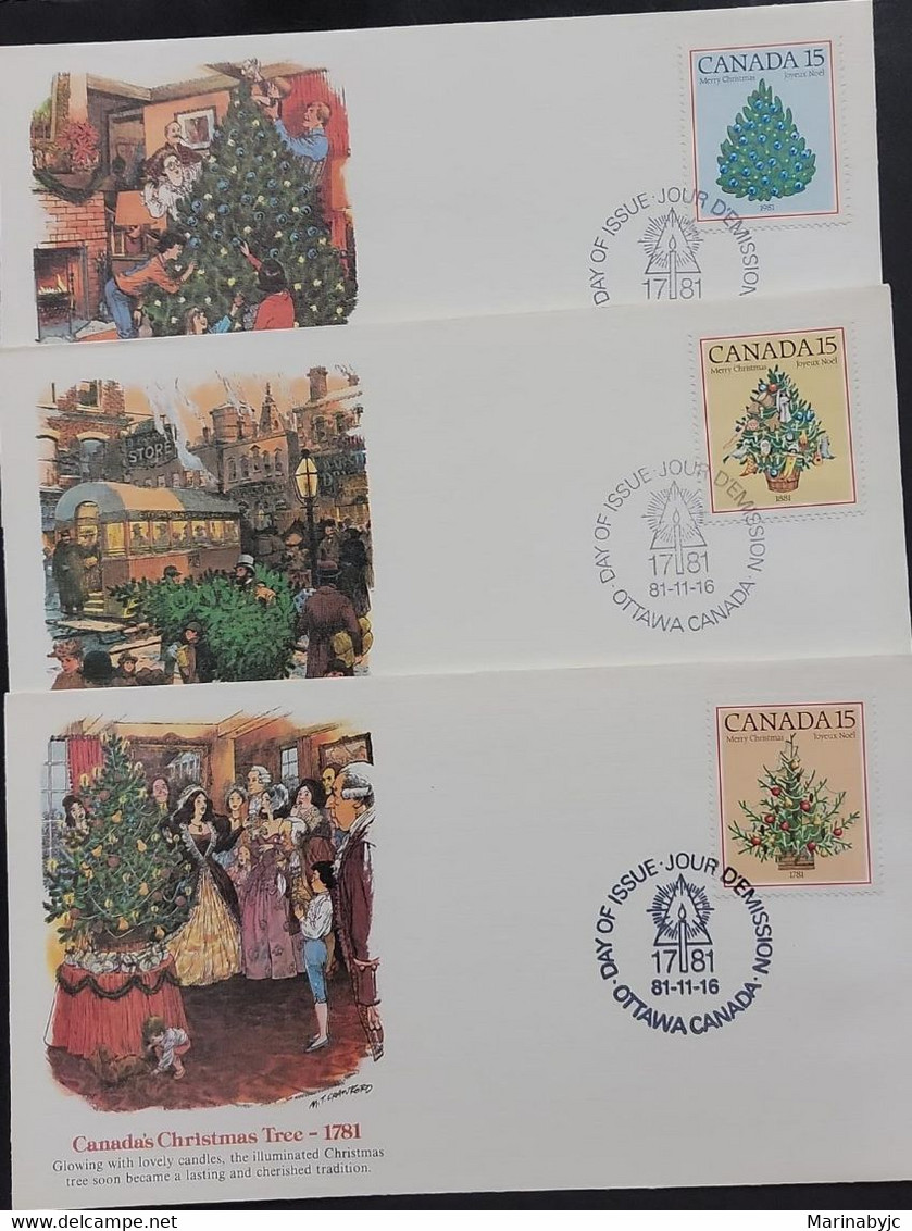 P) 1981 CANADA, CHRISTMAS FDC SET X3, 200TH CELEBRATION FIRST ILLUMINATED TREE, SET COMPLETE X3, WITH CANCELLATION, XF - Andere & Zonder Classificatie
