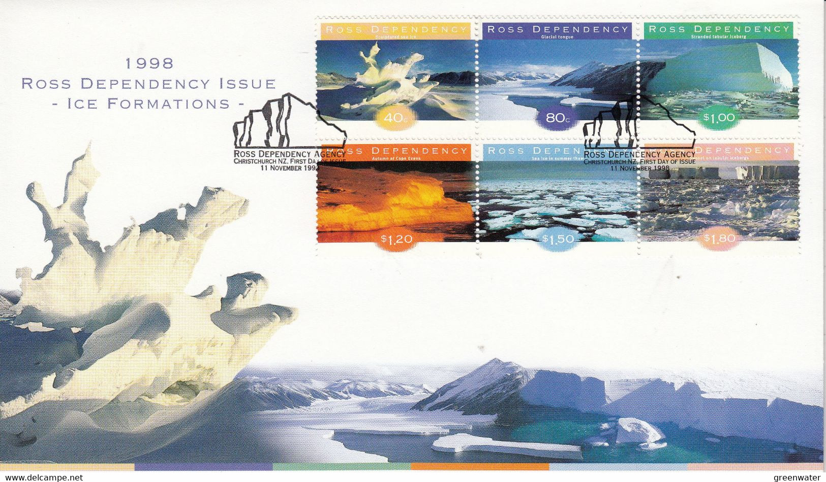 Ross Dependency 1998 Ice Formations 6v  Se Tenant FDC (GPA122) - FDC