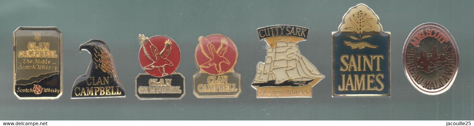 PINS PIN'S SCOTCH WHISKY  931 WHISKEY CLAN CAMPBELL CUTTY SARK SAINT JAMES ADELSCOTT  LOT 7 PINS TOUS DIFFERENTS - Boissons