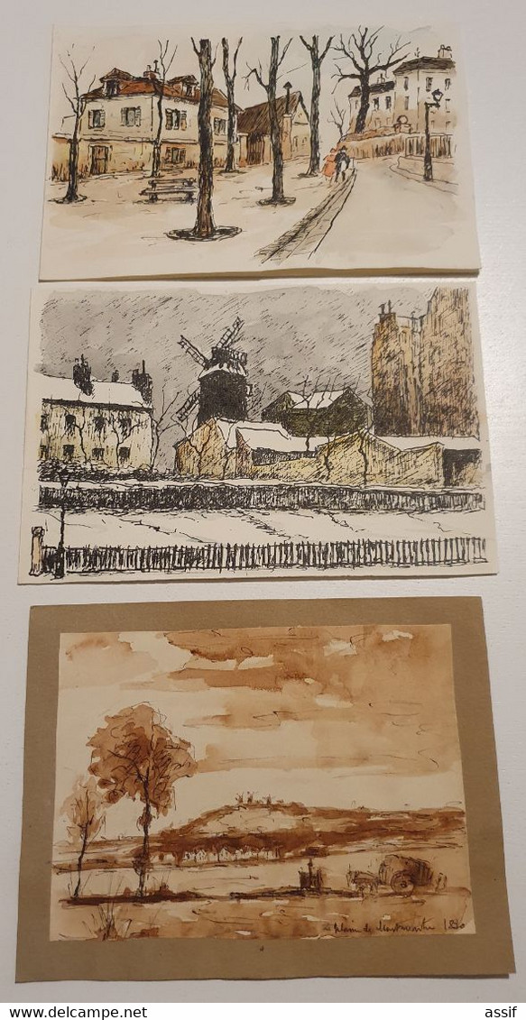 MAURICE FALLIES (1883-1965). PARIS MONTMARTRE Une AQUARELLE Et 2 Gravures 11 X 15 à 12,8 X 18,7 Cm Env. - Andere & Zonder Classificatie