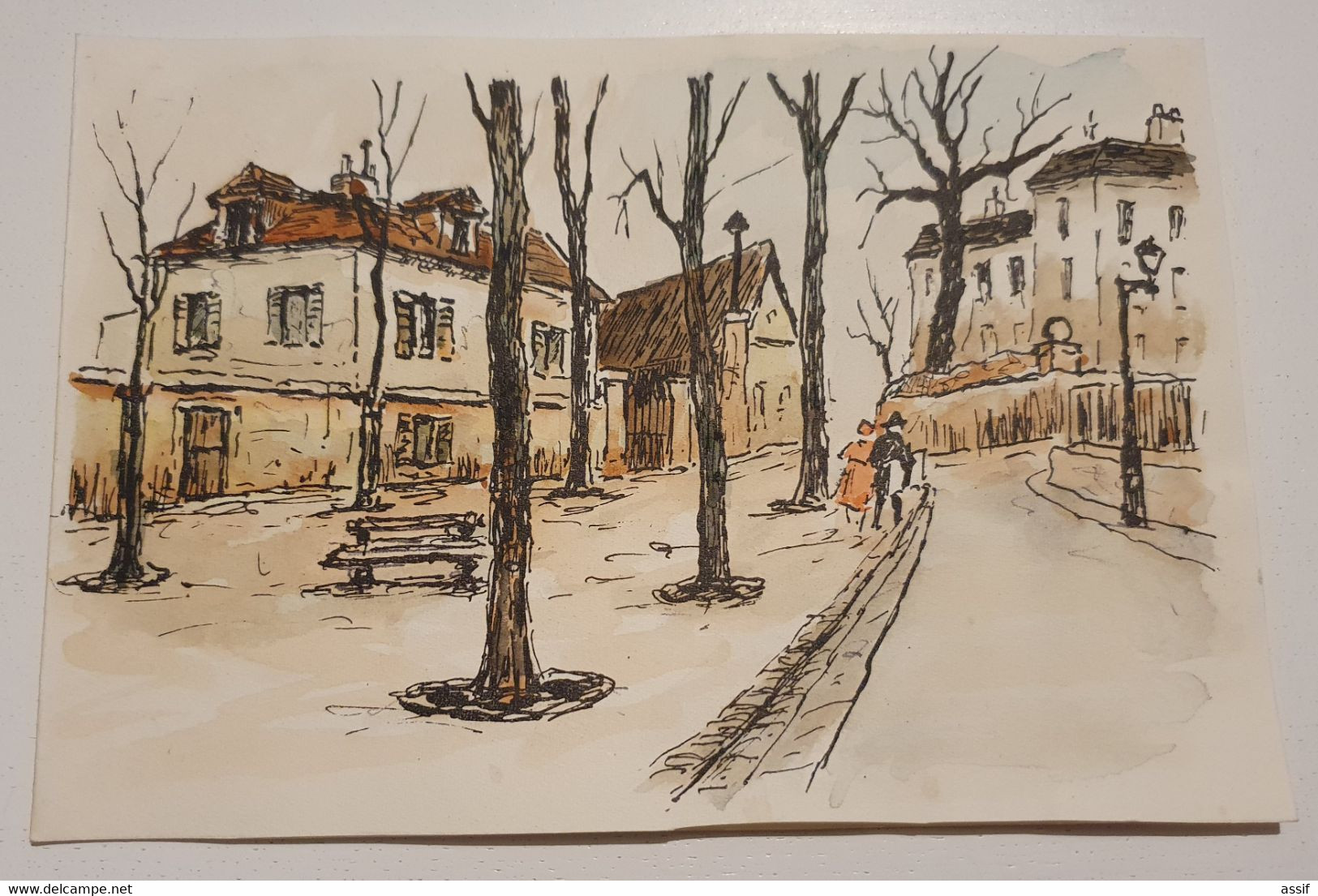 MAURICE FALLIES (1883-1965). PARIS MONTMARTRE une AQUARELLE et 2 gravures 11 x 15 à 12,8 x 18,7 cm env.