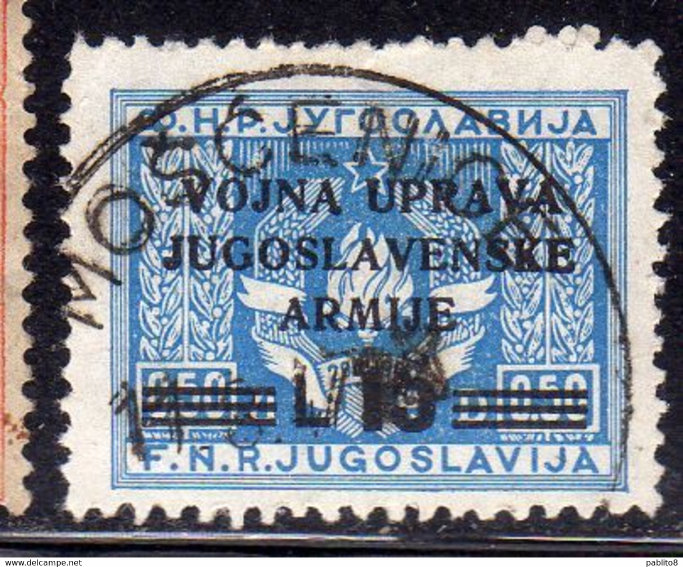ISTRIA E LITORALE SLOVENO 1947 FRANCOBOLLI DI YUGOSLAVIA L.15 SU 0.50 USATO USED OBLITERE' - Yugoslavian Occ.: Slovenian Shore