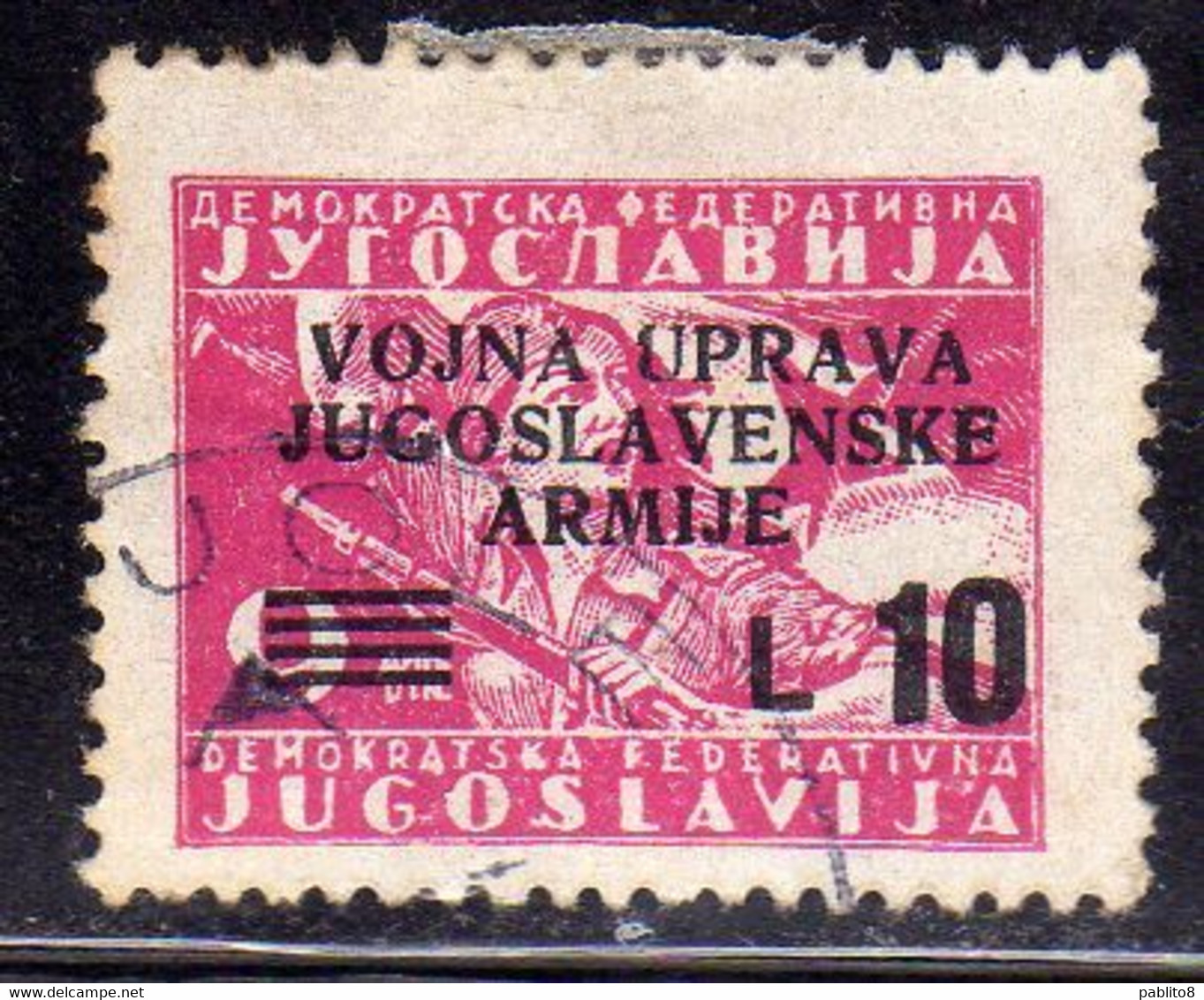 ISTRIA E LITORALE SLOVENO 1947 FRANCOBOLLI DI YUGOSLAVIA LIRE 10 SU 9d USATO USED OBLITERE' - Occup. Iugoslava: Litorale Sloveno