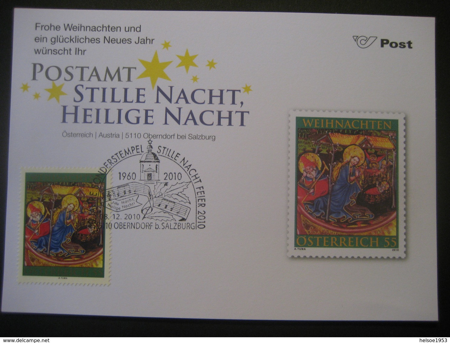 Österreich- Oberndorf 08.12.2010, Postamt Stille Nacht, Heilige Nacht - Lettres & Documents