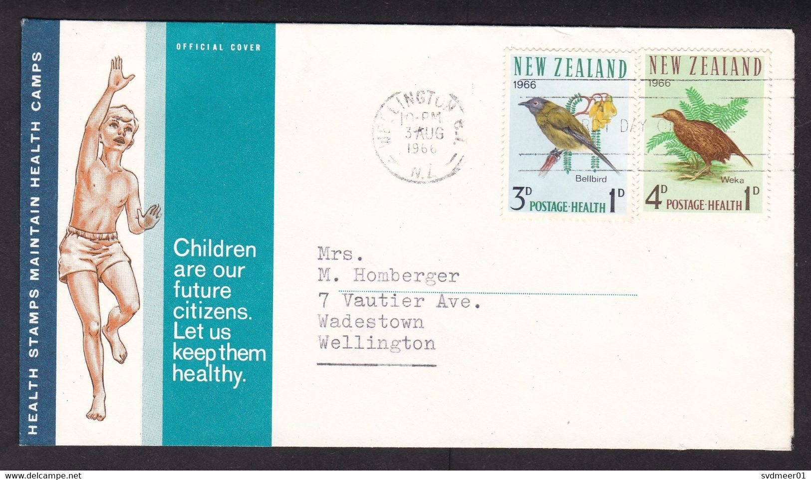 New Zealand: Souvenir Cover, 1966, 2 Charity Stamps, Health, Bird, Birds, Animal, Children (minor Creases) - Cartas & Documentos