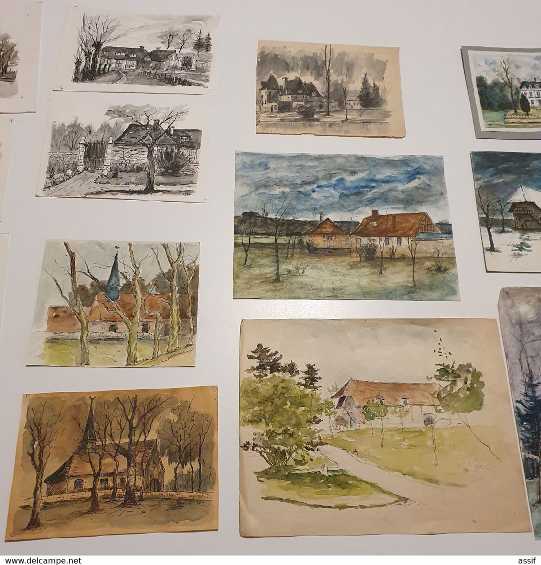 MAURICE FALLIES (1883-1965). ANDE EURE 12 AQUARELLES 7 Gravures 2 Photos 10 X 21 à 23 X 30 Cm Env./FREE SHIP. R - Autres & Non Classés