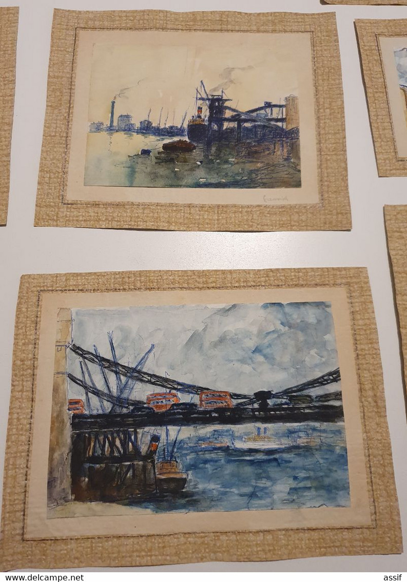 MAURICE FALLIES (1883-1965). LONDRES LONDON GREENWICH 21 AQUARELLES de 9 x 5,5 à 16,5 x 24,5 cm env./FREE SHIP. R