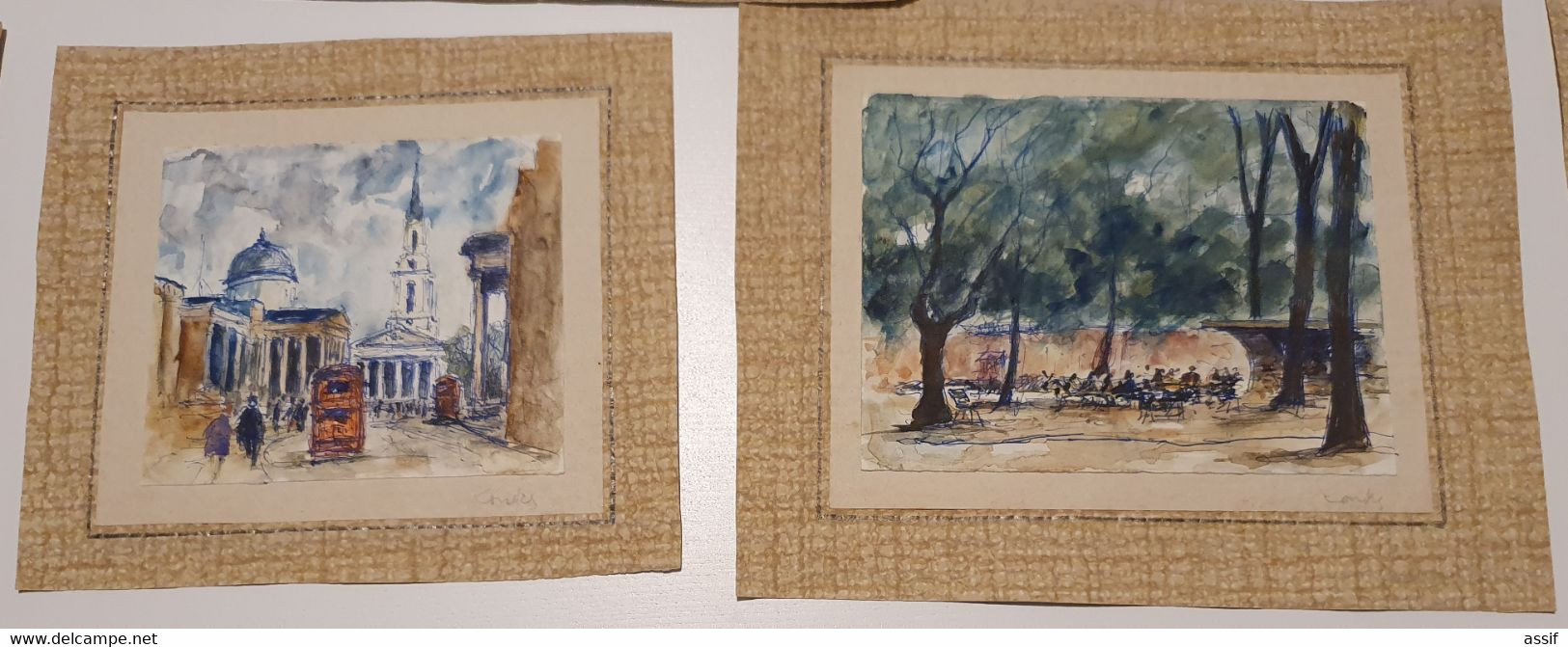 MAURICE FALLIES (1883-1965). LONDRES LONDON GREENWICH 21 AQUARELLES de 9 x 5,5 à 16,5 x 24,5 cm env./FREE SHIP. R