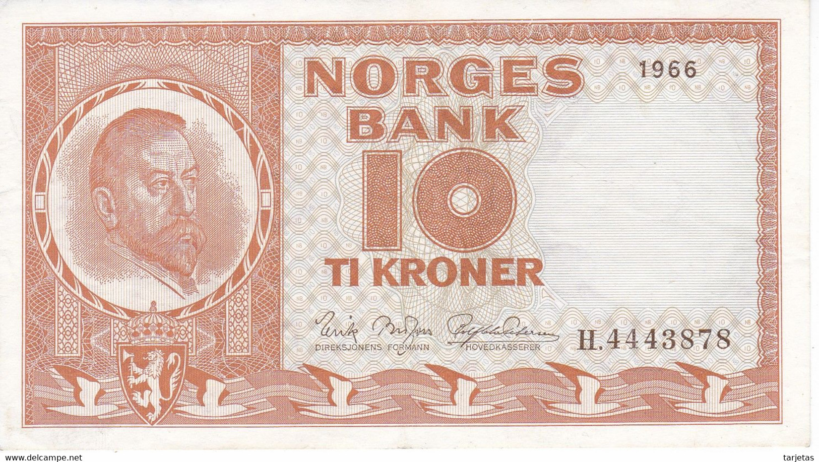 BILLETE DE NORUEGA DE 10 KRONER DEL AÑO 1966 EN CALIDAD EBC (XF)  (BANKNOTE) - Norway