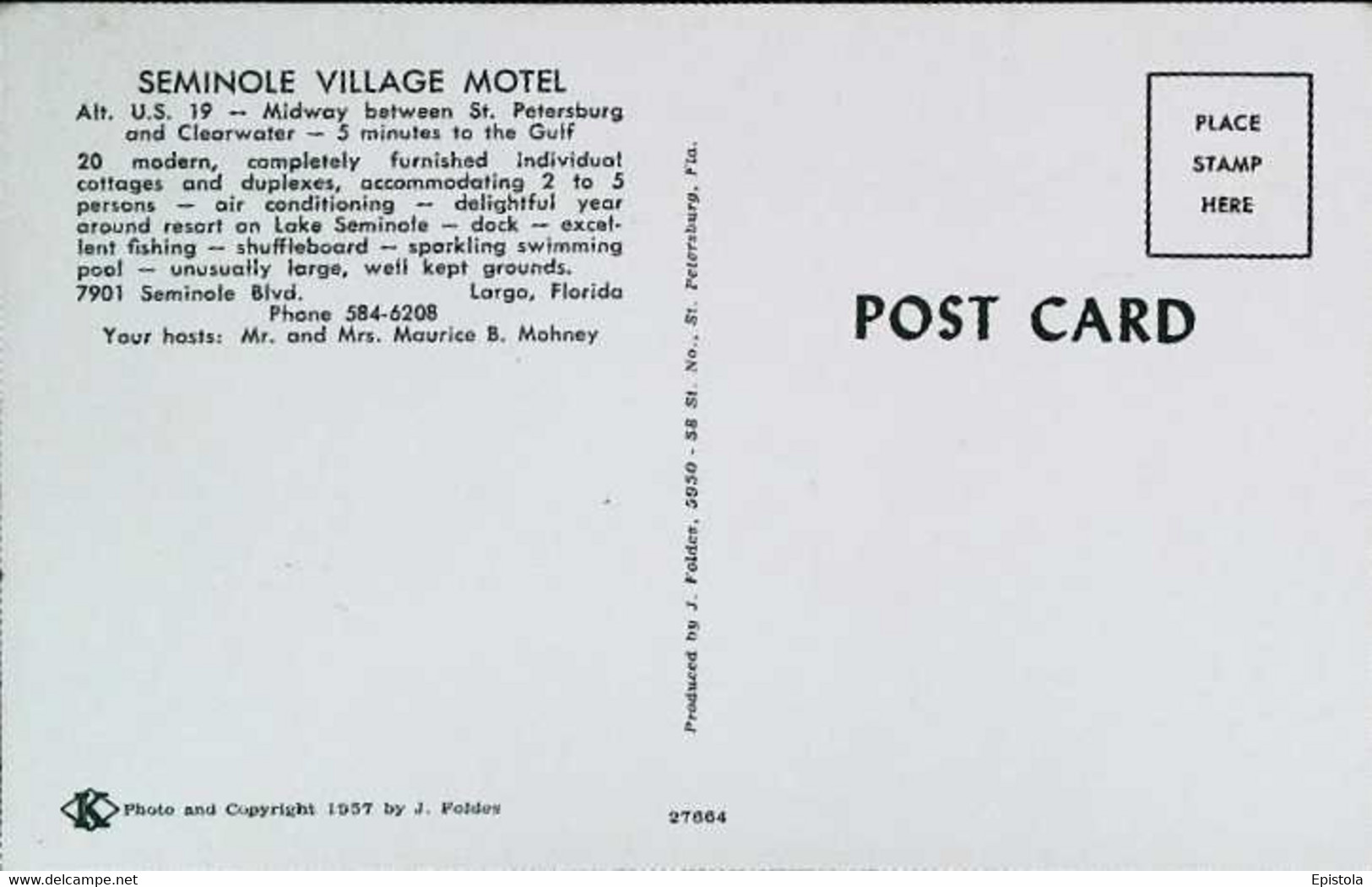 ► Beet. St Pertersburg And Clearwater - The SEMINOLE VILLAGE HOTEL Swimming Pool 1950s - Clearwater