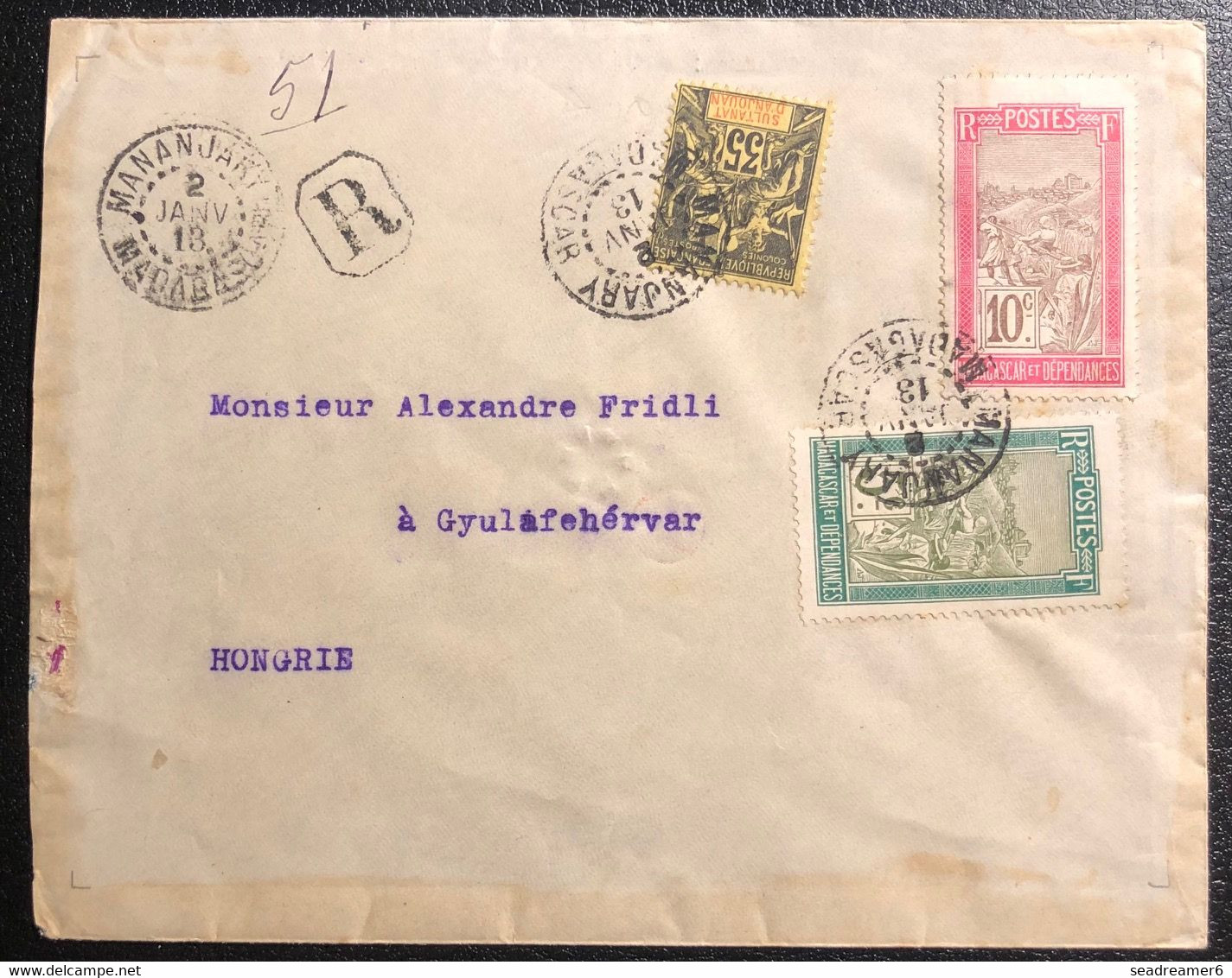 France Colonies Lettre Recommandé Mixte Anjouan N°17 & Madagascar N°97, 98 Oblitérés De Mananjary Pour La Hongrie TTB - Lettres & Documents